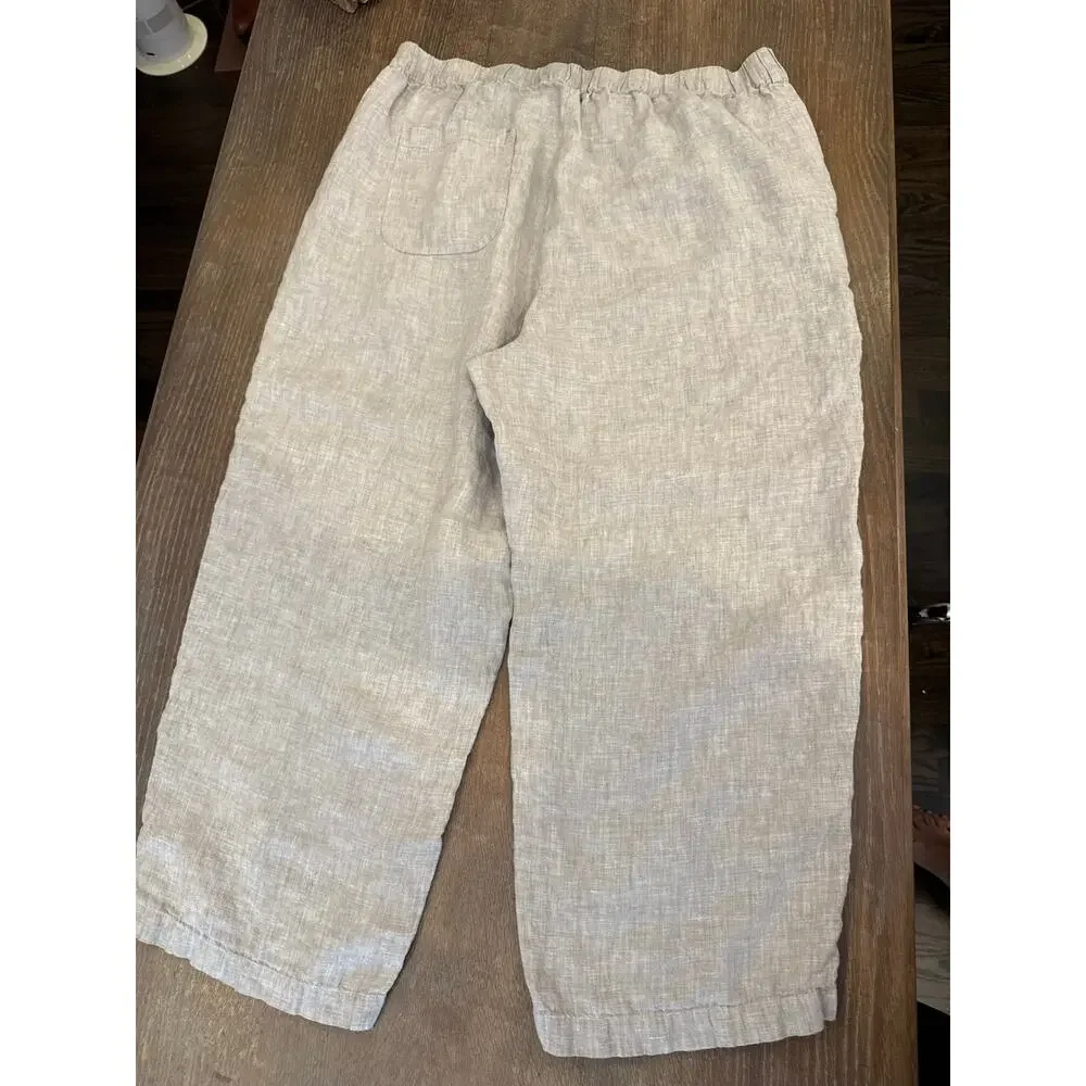 QUINCE Tan 100% Linen Loose Fit Pull On Goucho Pants Women 1X